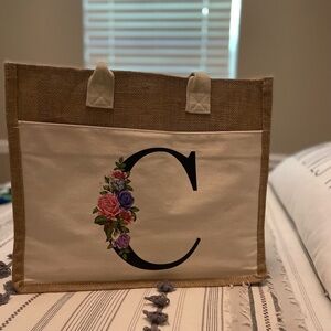 Floral Monogram Canvas Tote Bag